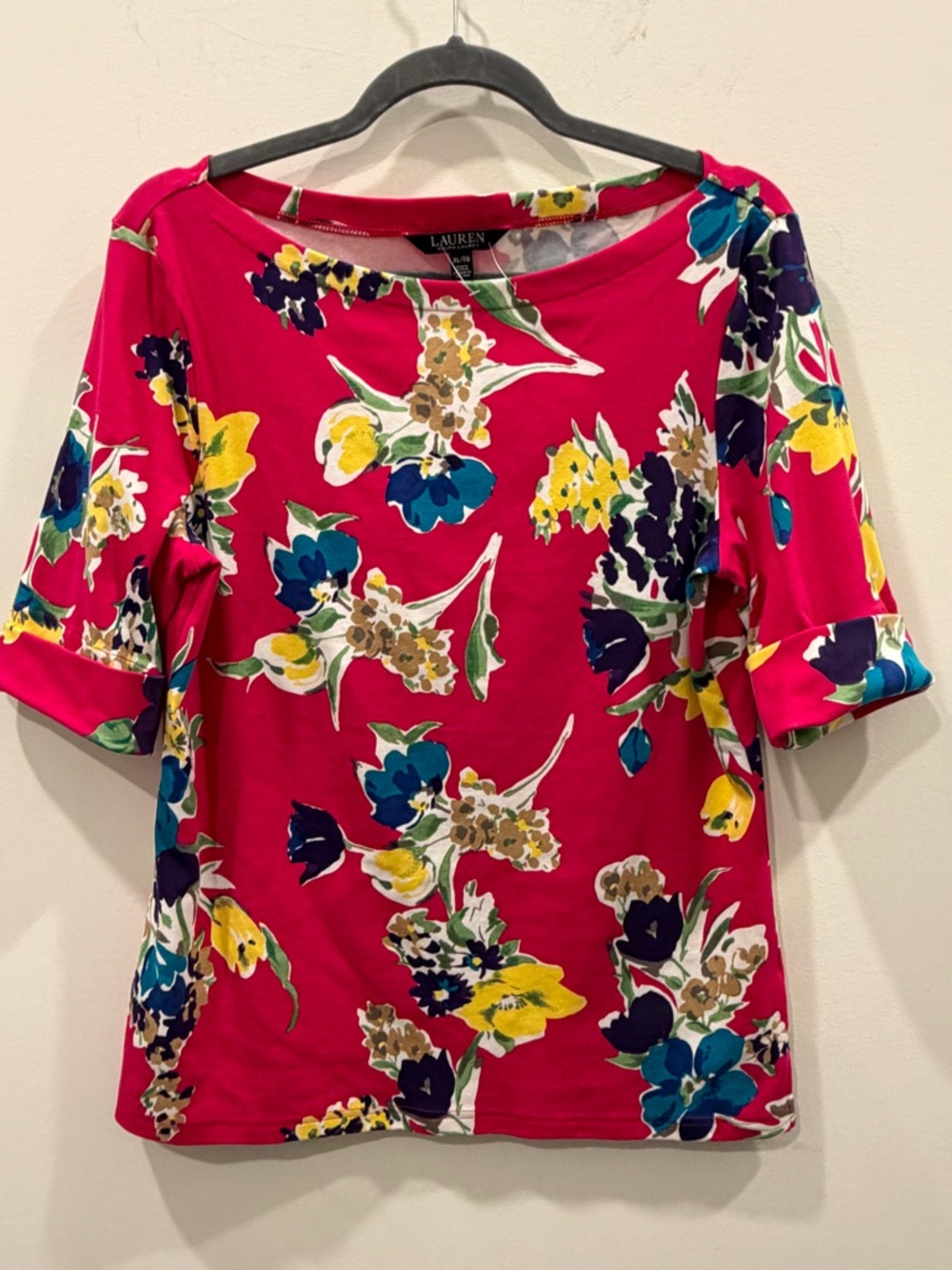 Ralph Lauren Fuchsia Floral Boatneck Blouse New Condition